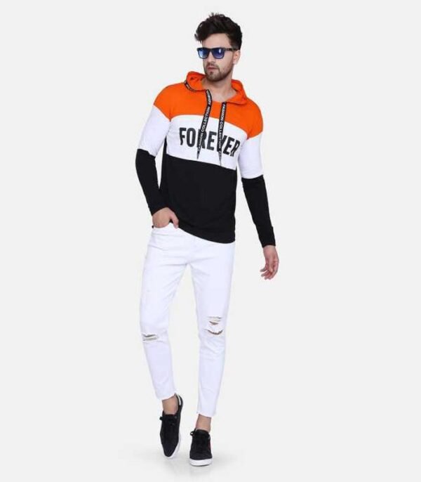 Men Hooded Neck Orange, White, Black T-Shirt - Image 3