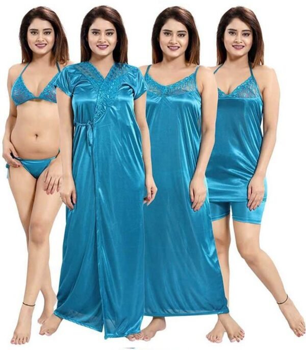 NAUGHTY WISH Women Nighty Set  (Blue)