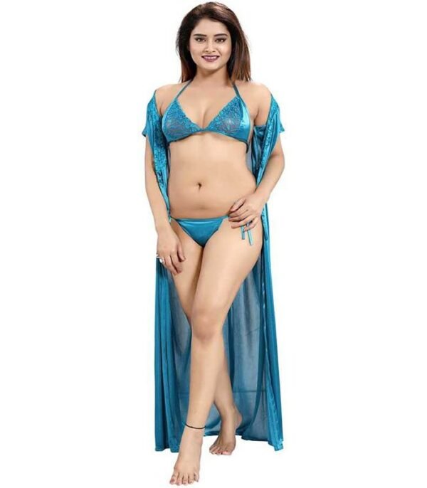 NAUGHTY WISH Women Nighty Set  (Blue) - Image 4