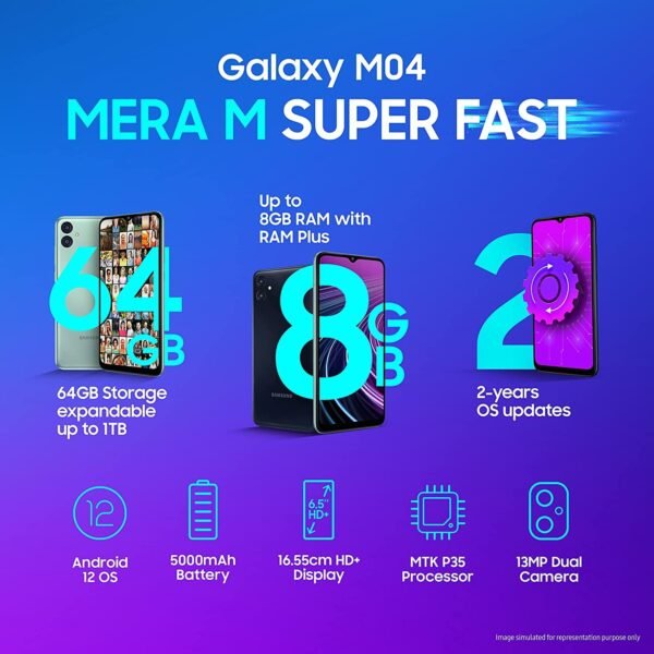 Samsung Galaxy M04 Light Green, 4GB RAM, 64GB Storage | Upto 8GB RAM with RAM Plus | MediaTek Helio P35 Octa-core Processor | 5000 mAh Battery | 13MP Dual Camera - Image 4