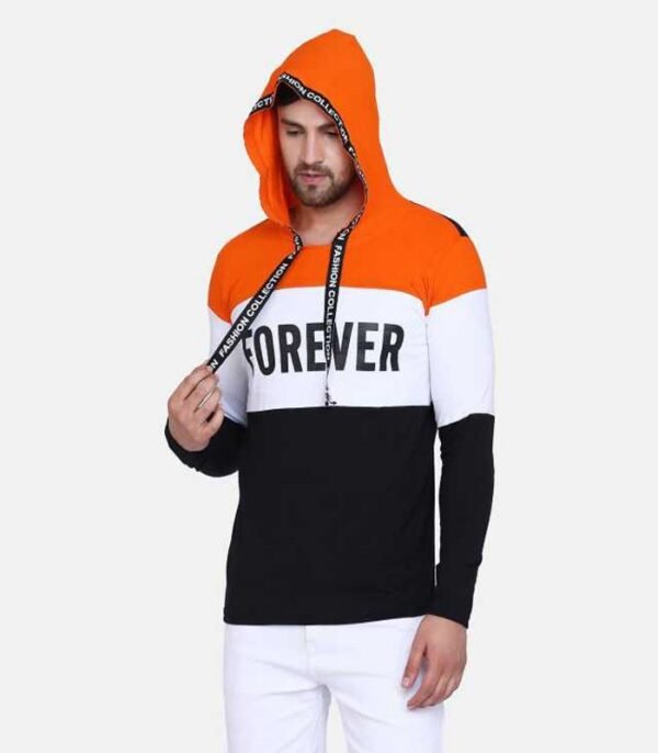 Men Hooded Neck Orange, White, Black T-Shirt - Image 2