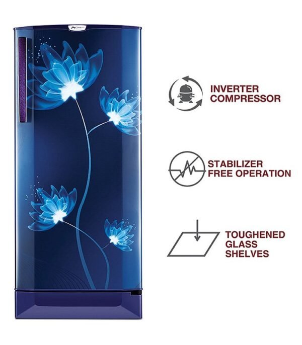 Godrej 190 L Direct Cool Single Door 5 Star Refrigerator with Base Drawer and Intelligent Inverter Compressor (Glass Blue, RD 1905 PTDI 53 GL BL) - Image 4
