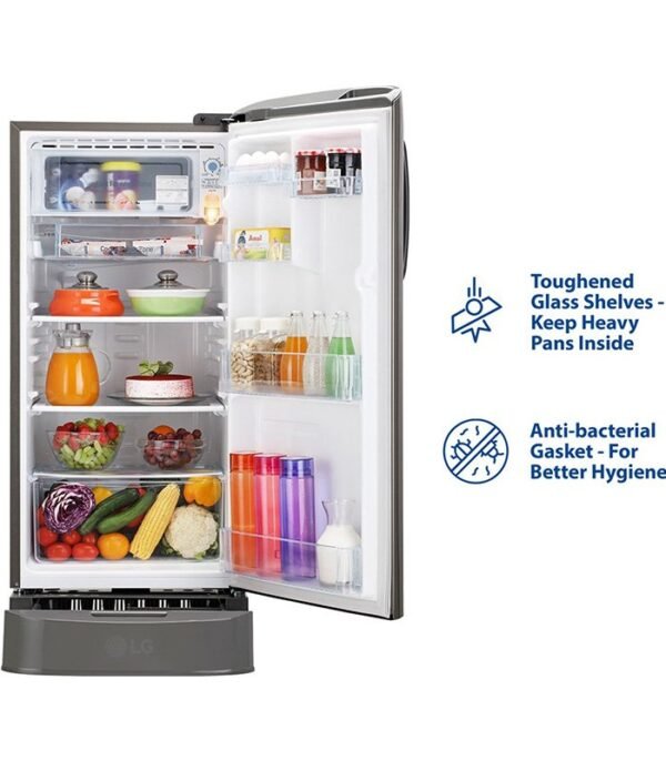 LG 190 L Direct Cool Single Door 4 Star Refrigerator with Base Drawer  (Shiny Steel, GL-D201APZY) - Image 3