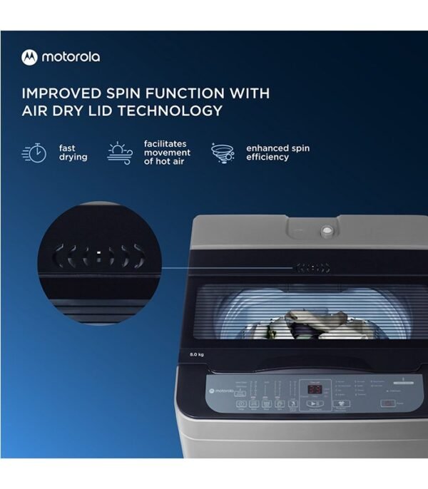 Motorola 8 kg 5 Star Hygiene Wash Fully Automatic Top Load with In-built Heater Grey (80TLHCM5DG) - Image 4