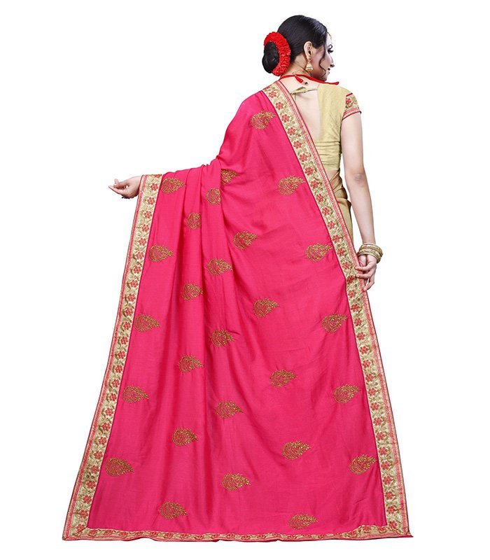 Woven Bollywood Jacquard Saree (Pink, Cream) - Image 2
