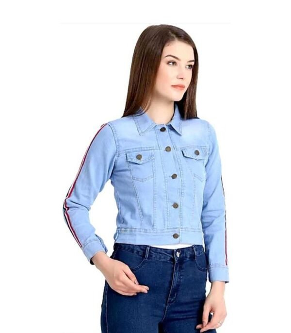 Creation Full Sleeve Self Design Women Denim Jacket - Image 3