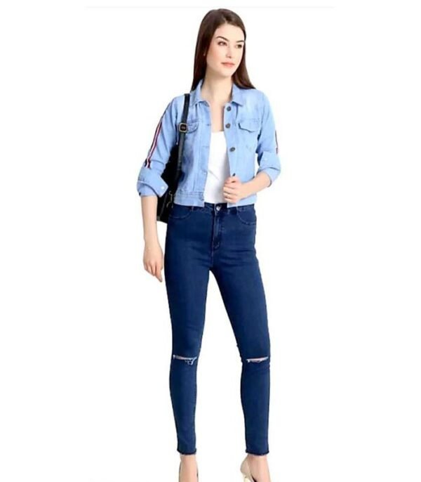 Creation Full Sleeve Self Design Women Denim Jacket - Image 5