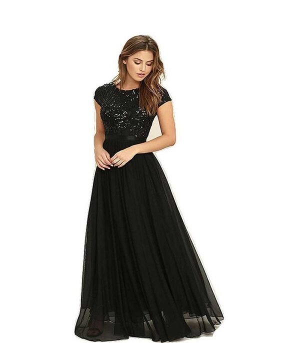 Royal Solid Georgette Blend Stitched Flared/A-line Gown  (Black) - Image 3
