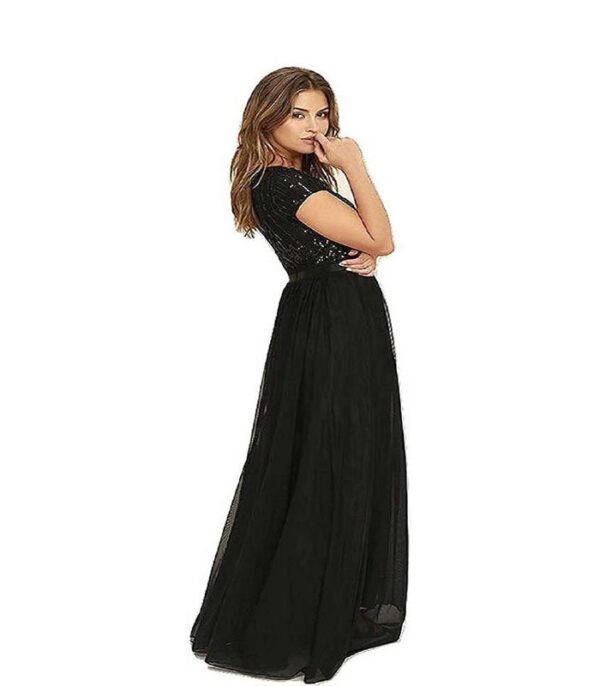 Royal Solid Georgette Blend Stitched Flared/A-line Gown  (Black) - Image 4
