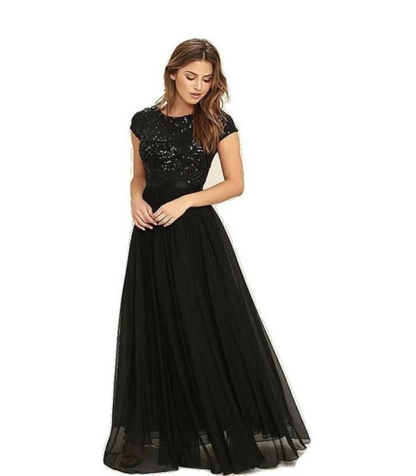 Royal Solid Georgette Blend Stitched Flared/A-line Gown  (Black) - Image 5