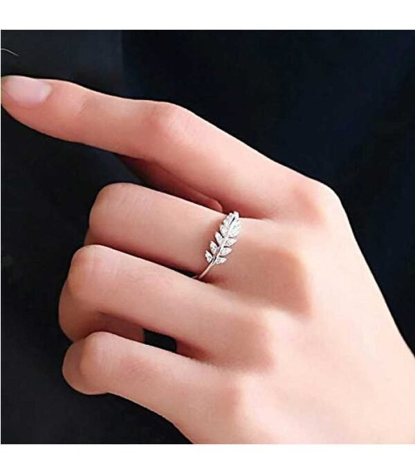 University Trendz Silver Plated Adjustable Leaf Ring for Women's and Girls Alloy Crystal Silver Plated Ring - Image 2