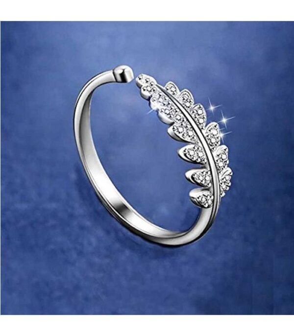 University Trendz Silver Plated Adjustable Leaf Ring for Women's and Girls Alloy Crystal Silver Plated Ring - Image 3