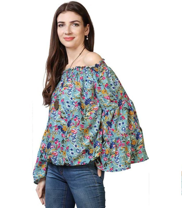 Casual Bell Sleeve Printed Women Multicolor Top - Image 2