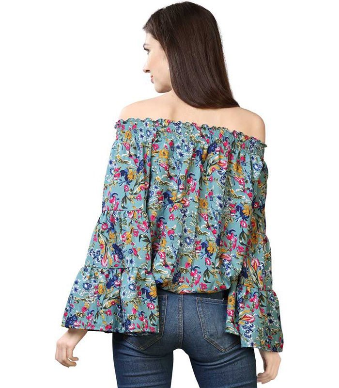 Casual Bell Sleeve Printed Women Multicolor Top - Image 3