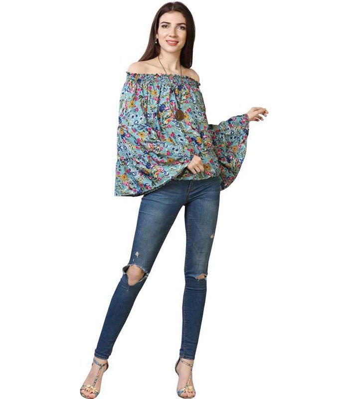 Casual Bell Sleeve Printed Women Multicolor Top - Image 4